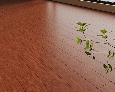 Polished Wooden Floor Surface With Fresh Green Plant Branch 3d model