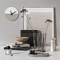 Minimalist Modern Decorative Ornament Set With Clock Dried Flowers Glass Vase Wooden Bowl And Books