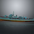 Old Warship Vessel With Blue Gray Hull Rusty Bottom And Deck Equipment