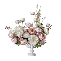 White Vase with Pink and White Flowers Elegant Fresh Floral Arrangement with Green Leaves