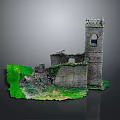 Ancient Ruined Stone Brick Tower With Bell Opening And Green Vegetation Vines