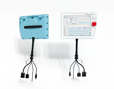 Industrial Equipment Equipped With Blue Enclosure Control Panel Display Screen Red Button Connecting Cables And Plugs 3d model