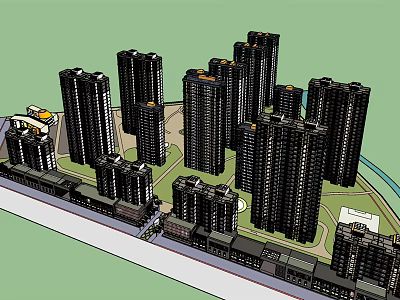 Modern High Rise Residential Complex 3D Model with Green Spaces and Pathways 3d model