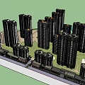 Modern High Rise Residential Complex 3D Model with Green Spaces and Pathways