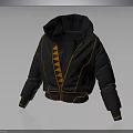 Stylish Black Hooded Jacket With Orange Triangular Patterns And Padded Design 3d model