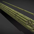 Green Bamboo Poles With Nodes Textured Surface And Holes In Natural Condition