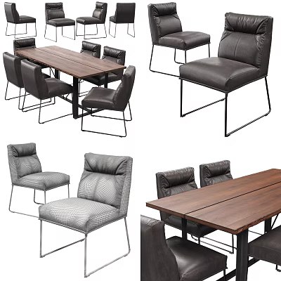 Modern Office Desk With Wooden Desktop Leather Chairs And Metal Frame 3d model