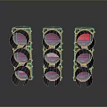Three Traffic Lights Arrangement With Black Housing And Round Lenses
