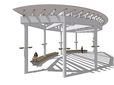 Outdoor Modern Pergola Design With White Columns Benches And Relaxation Area 3d model
