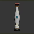 Decorative Vase Featuring White Body Gold Patterns Blue Circular Decoration And Black Red Top
