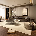 Warm Modern Luxury Living Room With Brown Leather Sofa And Cozy Lounge Furniture
