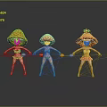 Anthropomorphic Fruit Characters In Pineapple Strawberry Hats Standing With Colorful Costumes And Small Fruits