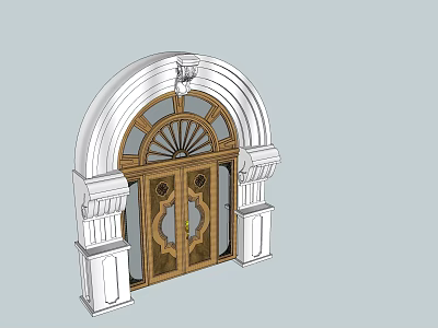 Classic Arched Wooden Entrance Door With Decorative Details And Ornamental Posts 3d model