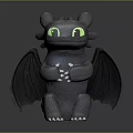 Cute Gray Baby Dragon Game Movie Character with Green Eyes Black Wings and White Claws