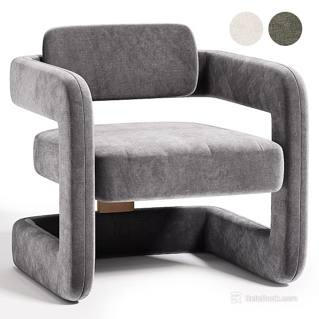 Modern Gray Fabric Single Sofa With Stylish Armrests And Comfortable Backrest 3d model 