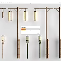 Modern Bamboo Lighting Combination With Various Lantern Style Illuminated Shades 3d model