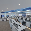 Modern Security Control Room with Multiple Monitor Screens Control Desks and Ergonomic Chairs