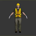 Man Wearing Yellow Hard Hat Safety Vest Gloves Brown Pants And Black Shoes