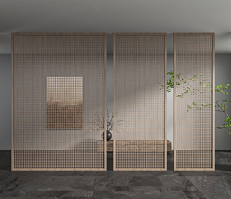 Wood grille partition old wood bench 3d model