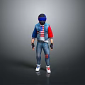 Stylish Motorcycle With Rider In American Flag Jacket And Denim Pants With Patches