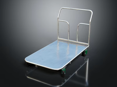 Metal Platform Cart With Flat Surface Four Green Wheels And Metal Handle 3d model