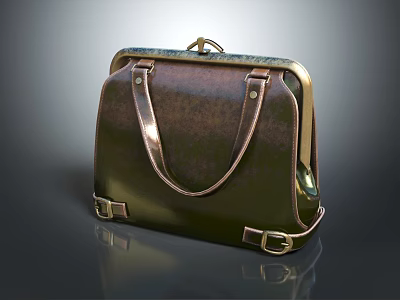 Elegant Vintage Bronze Leather Handbag With Metallic Accents And Top Handles 3d model