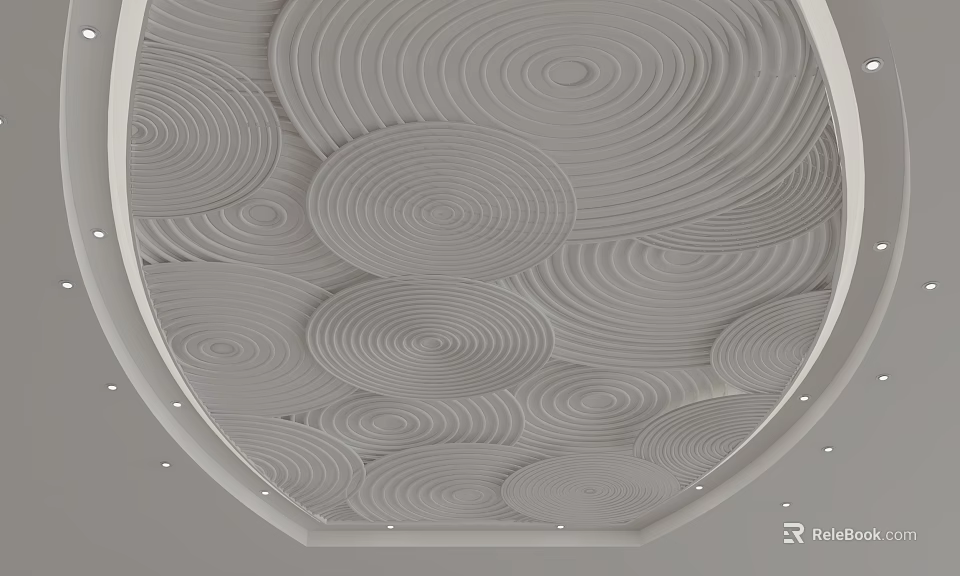 Modern White Ceiling Design With Circular Spiral Patterns And Recessed Lighting 3d model 