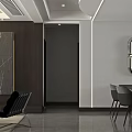 Modern Living And Dining Room Interior With Dark Furniture Marble Accent Wall And Decorative Mirror