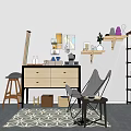 Modern Entryway Cabinet and Side Cabinet with Wooden Shelves Chair Plant Mirror and Storage Boxes