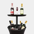 Dark Woven Wine Storage Stand With Multiple Bottles And Glass Holder