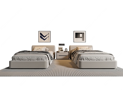 Modern Cream Style Single Bed Cream Single Bed 3d model