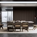 Modern Restaurant Interior Design With Open Kitchen Island Counter And Dining Table 3d model