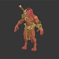 Muscular Horned Warrior Creature With Red Loincloth Shoulder Weapon Arm Bracers 3D Fantasy Character Design