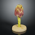 Fresh Purple and Green Artichoke Vegetable Displayed On Wooden Base Against Dark Background