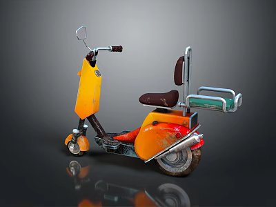 Orange And Yellow Retro Scooter With Brown Seat Green Storage Box And Silver Accents 3d model