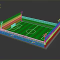 Detailed Miniature Soccer Field Model With Green Turf Fence Goalposts And Lighting