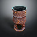 Handcrafted Brown Vase With Carved Geometric Patterns And Footed Base For Flowers 3d model