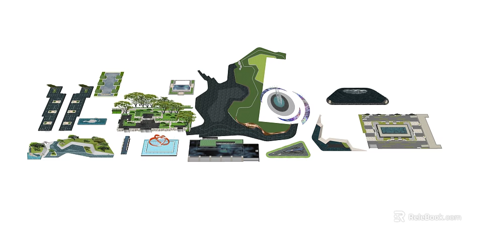 Detailed Landscape Planning Layout With Green Areas Building Models And Design Elements 3d model