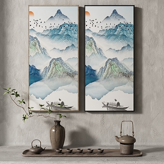 New Chinese Landscape Painting Texture Decoration Painting Italian Minimalist Middle Ages 3d model