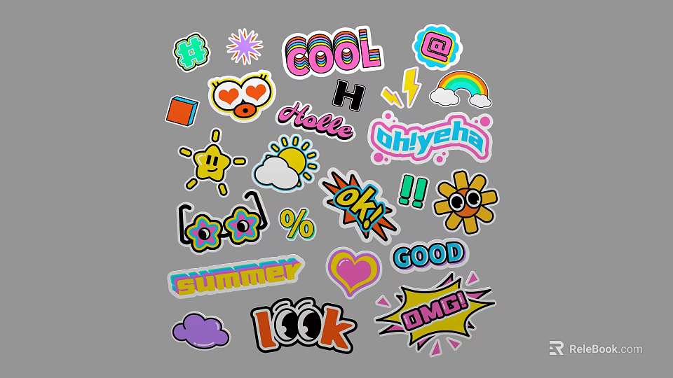 Colorful Handheld Sign With Summer Elements Sun Cloud Rainbow And Positive Words 3d model 