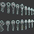 Metal Door Handles With Various Designed Keys Arranged In Display Rows 3d model