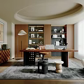 Modern Home Office Interior With Wooden Desk Bookshelves Comfortable Chair And Area Rug