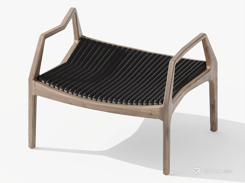 Minimalist Wooden Stool With Arched Armrests Natural Wood Frame And Black Slatted Seat 3d model 