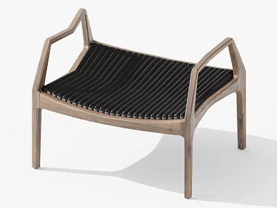 Minimalist Wooden Stool With Arched Armrests Natural Wood Frame And Black Slatted Seat 3d model