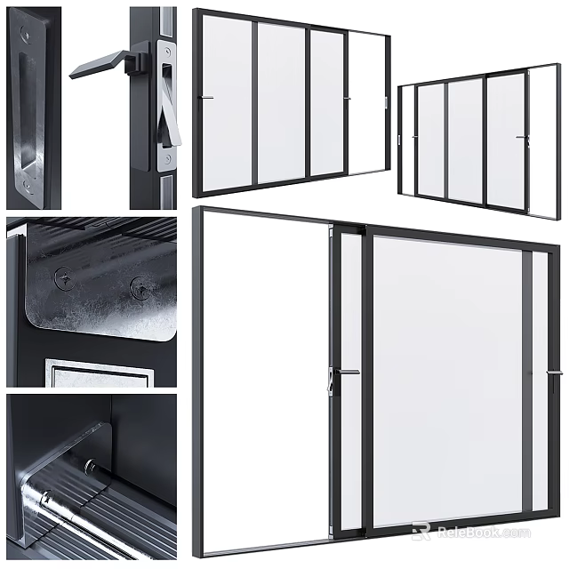 Floor to Ceiling Window with Sliding Design Transparent Glass and Black Metal Frame 3d model 