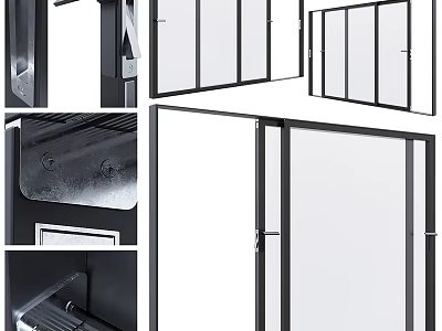 Floor to Ceiling Window with Sliding Design Transparent Glass and Black Metal Frame 3d model