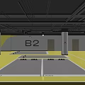 Modern Spacious Parking Garage With Electric Vehicle Area Arrow Signs And Parked Cars