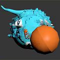 Game Movie Character Blue Little Monster With Horns Holding Orange Balloon Cheerful Expression
