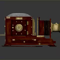 Vintage Red Retro Computer With Golden Parts And Classic Cards Design