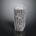 Contemporary Multistorey Building Architectural Design With Glass Facade Illuminated Interiors And Red White Signboards